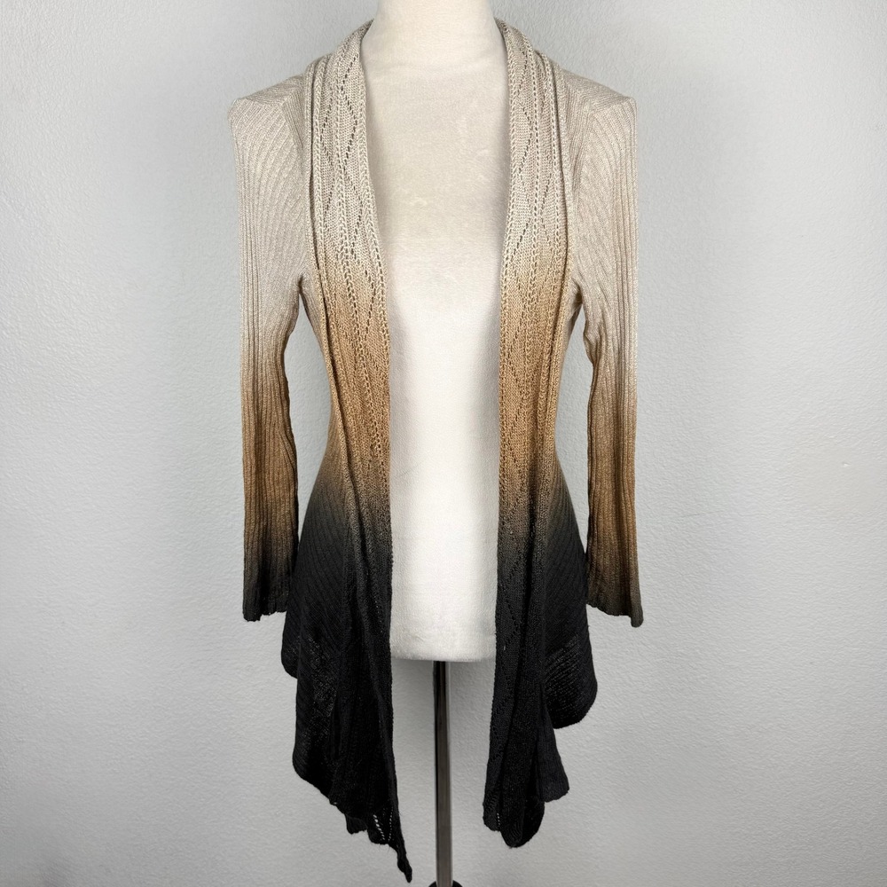 Lauren Michelle Womens Ombre Open Front Cardigan Cream Tan Black Knit Size LG